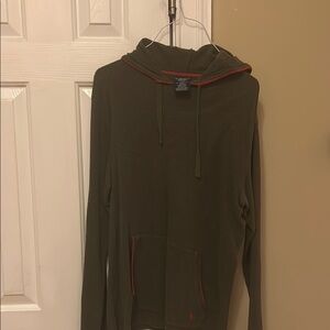 Polo Ralph Lauren Olive Hoodie with Red Accents and draw strings.